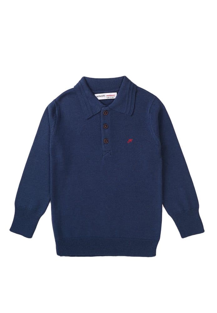 Tričko chlapecké Polo s dlouhým rukávem, Minoti, Retro 1, modrá -