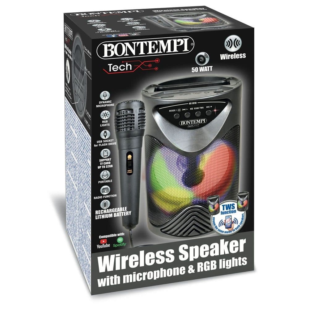 Bontempi Bezdrátový reproduktor s mikrofonem a RGB osvětlením 12,5x12,5x18 cm, Bontempi, W061247 - náhled 4
