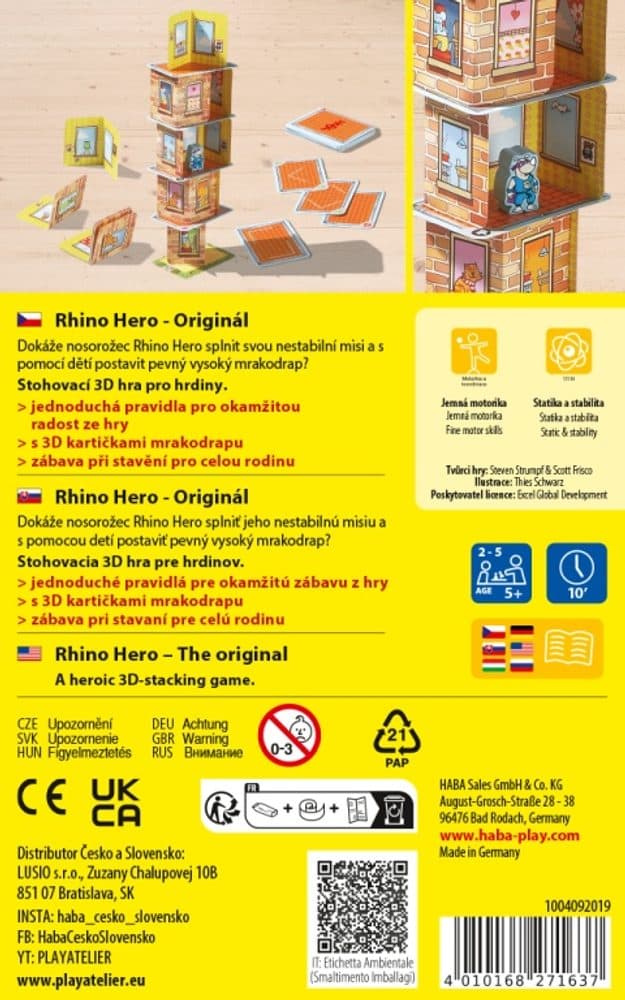 Haba Společenská hra pro děti Rhino Hero CZ verze, Haba, W056810 - náhled 3