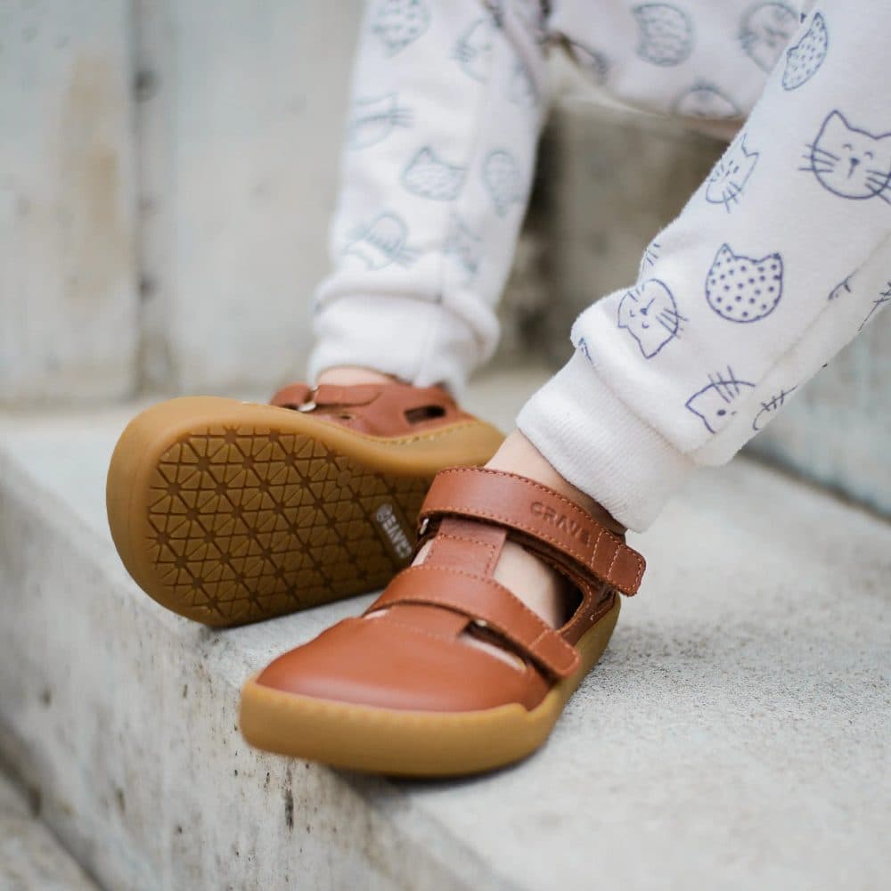 Dětské barefoot sandály CRAVE SHELLWOOD Cognac, hnědá - 30 - náhled 4