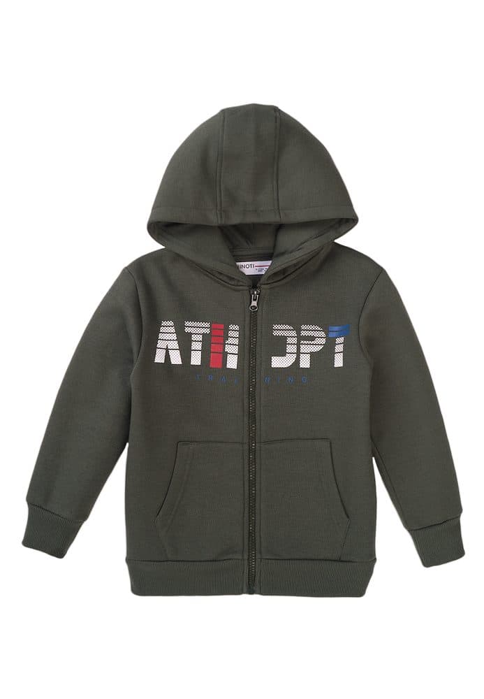 Mikina chlapecká s kapucí, Minoti, 7BZTHRU 6, khaki - 80/86 | 12-18m - náhled 1