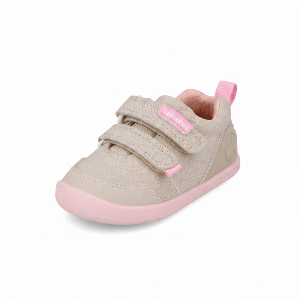 Dívčí barefoot plátěné tenisky LONA BASICA BEIGE Y ROSA Biomecanisc 262190-F884 -