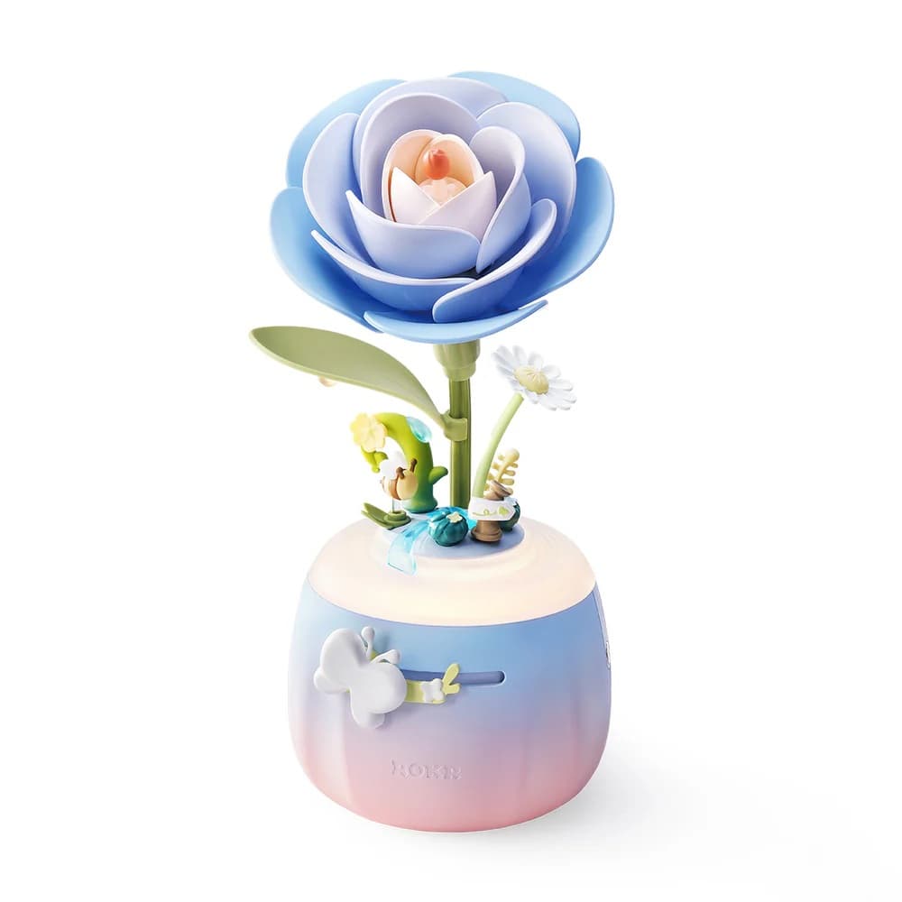 RoboTime 3D mechanická skládačka noční aroma lampy Kamélie modrá