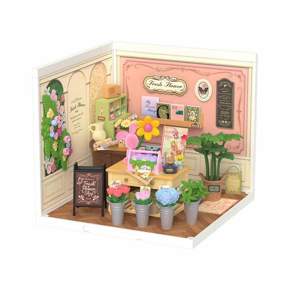 RoboTime 3D dřevěná skládačka Miniatura domečku Květinářství Fresh Flower